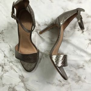 Joie Metallic Pewter Ankle Strap Heels